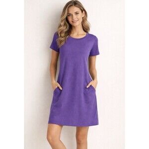 Woman Within women’s shirt dress 14/16 (M) Purple Pullover W/ Pockets Round Neck